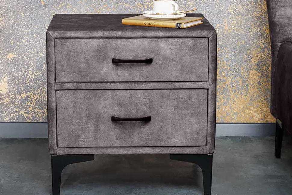 Design Nachttisch BOUTIQUE 50cm dunkelgrau Samt zwei Schubladen
