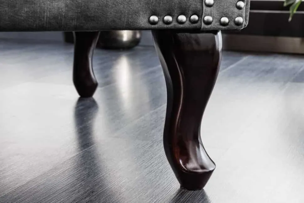 Design Ohrensessel CHESTERFIELD 105cm grau Samt silber Nieten