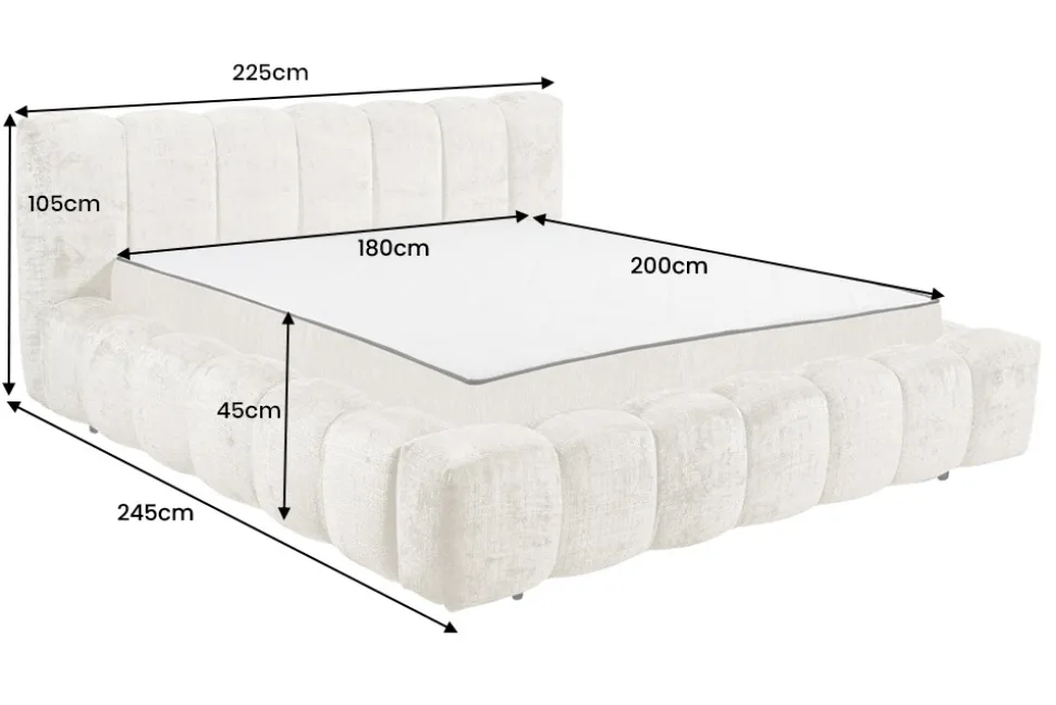 Design Polsterbett DIAMOND 180x200cm weiß Chenille Cremona inkl. Matratze Topper Lattenrost