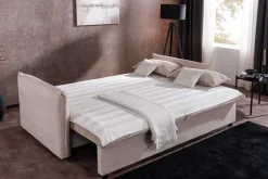 Design Schlafsofa APARTMENT 215cm beige Cord 3-Sitzer Couch inkl. Bettkasten Kissen