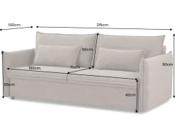 Design Schlafsofa APARTMENT 215cm taupe Cord 3-Sitzer Couch inkl. Bettkasten Kissen