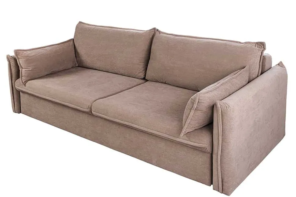 Design Schlafsofa APARTMENT 215cm taupe Cord 3-Sitzer Couch inkl. Bettkasten Kissen