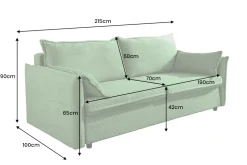 Design Schlafsofa APARTMENT 215cm grün Cord 3-Sitzer Couch inkl. Bettkasten Kissen
