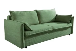 Design Schlafsofa APARTMENT 215cm grün Cord 3-Sitzer Couch inkl. Bettkasten Kissen