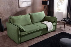 Design Schlafsofa APARTMENT 215cm grün Cord 3-Sitzer Couch inkl. Bettkasten Kissen