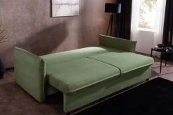 Design Schlafsofa APARTMENT 215cm grün Cord 3-Sitzer Couch inkl. Bettkasten Kissen