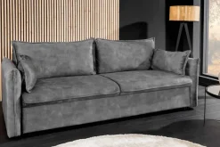 Design Schlafsofa APARTMENT 215cm grau Samt 3-Sitzer Couch inkl. Bettkasten Kissen