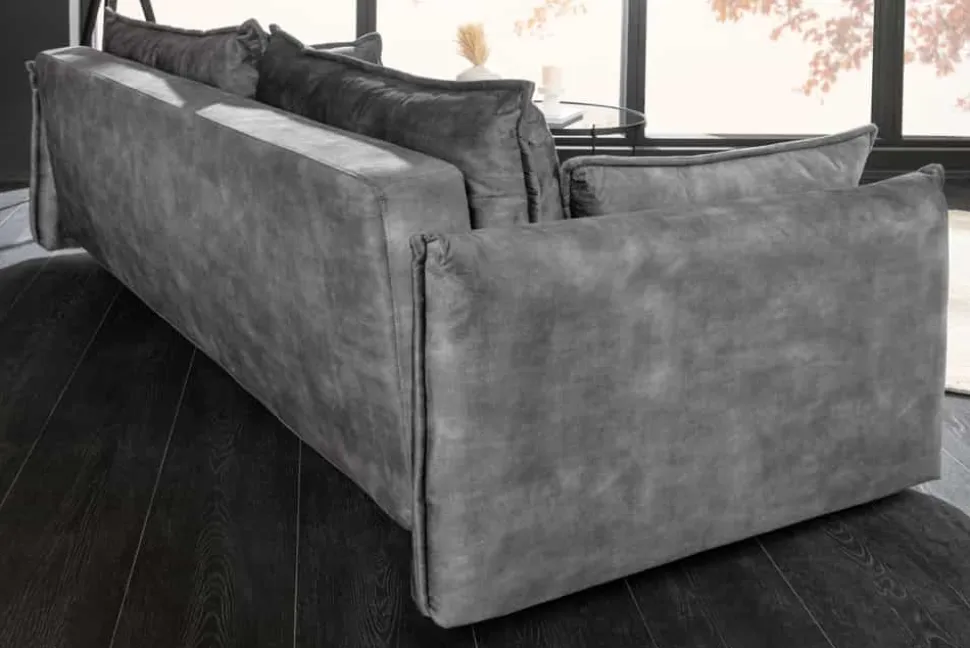 Design Schlafsofa APARTMENT 215cm grau Samt 3-Sitzer Couch inkl. Bettkasten Kissen