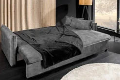 Design Schlafsofa APARTMENT 215cm grau Samt 3-Sitzer Couch inkl. Bettkasten Kissen
