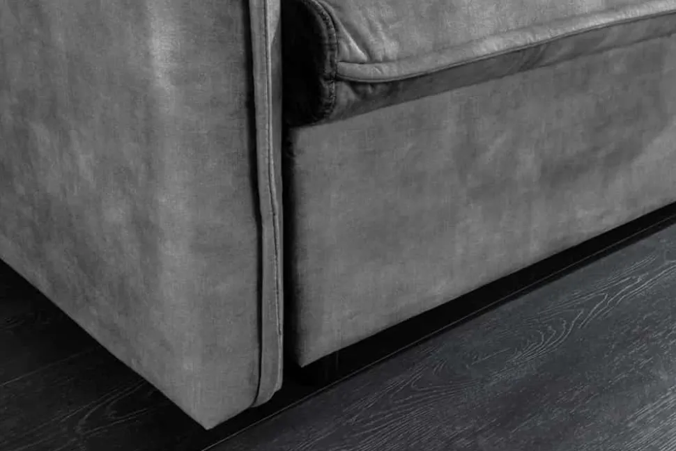 Design Schlafsofa APARTMENT 215cm grau Samt 3-Sitzer Couch inkl. Bettkasten Kissen