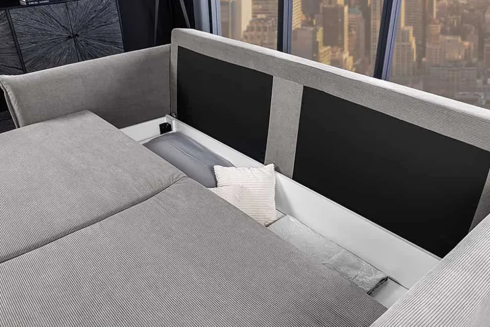 Design Schlafsofa APARTMENT 215cm grau Cord 3-Sitzer Couch inkl. Bettkasten Kissen