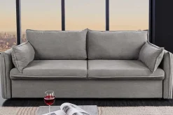 Design Schlafsofa APARTMENT 215cm grau Cord 3-Sitzer Couch inkl. Bettkasten Kissen