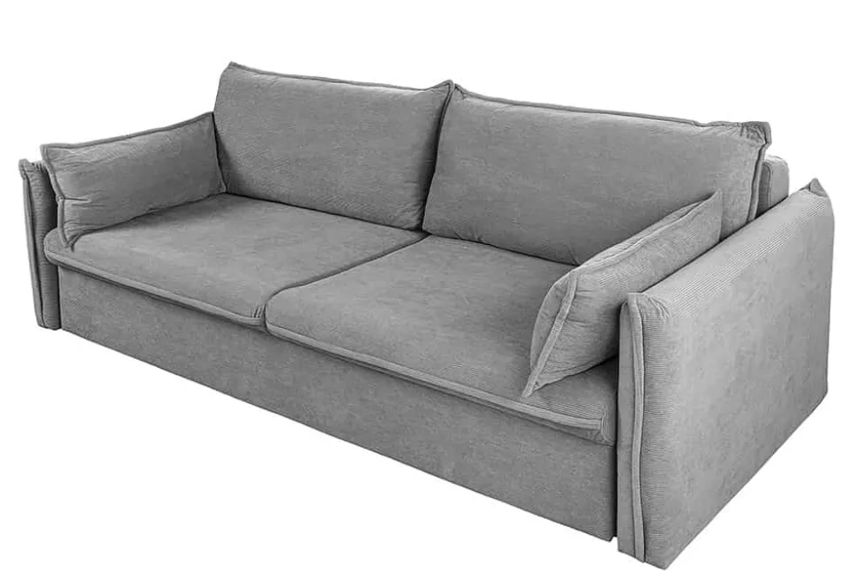 Design Schlafsofa APARTMENT 215cm grau Cord 3-Sitzer Couch inkl. Bettkasten Kissen