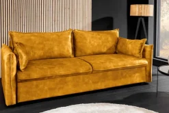Design Schlafsofa APARTMENT 215cm senfgelb Samt 3-Sitzer Couch inkl. Bettkasten