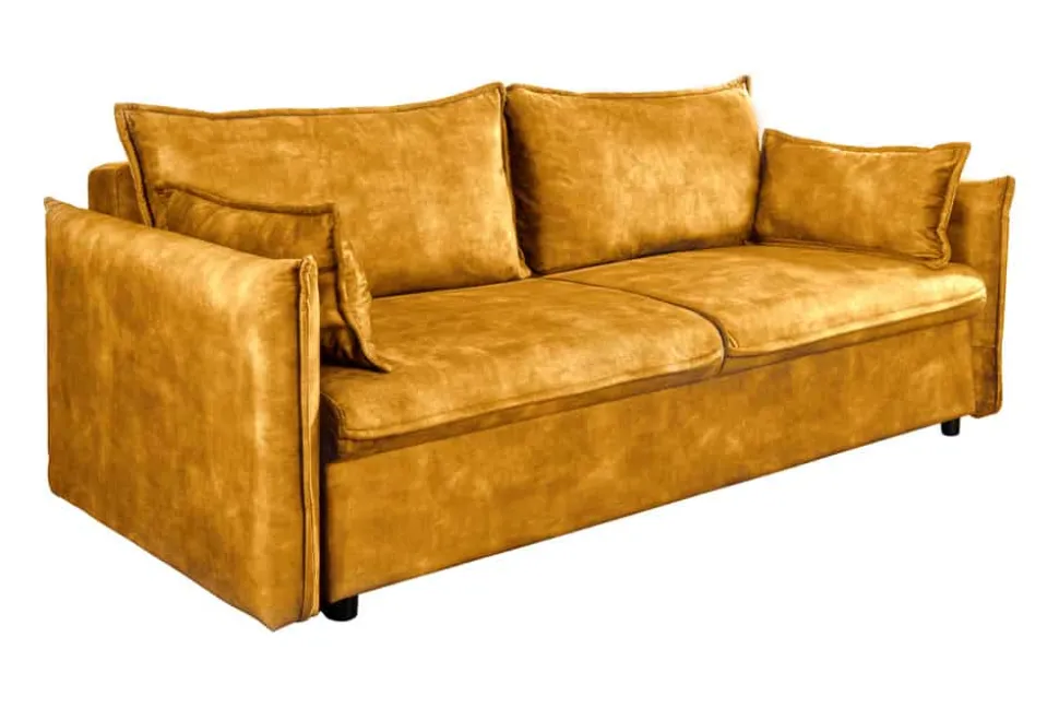 Design Schlafsofa APARTMENT 215cm senfgelb Samt 3-Sitzer Couch inkl. Bettkasten