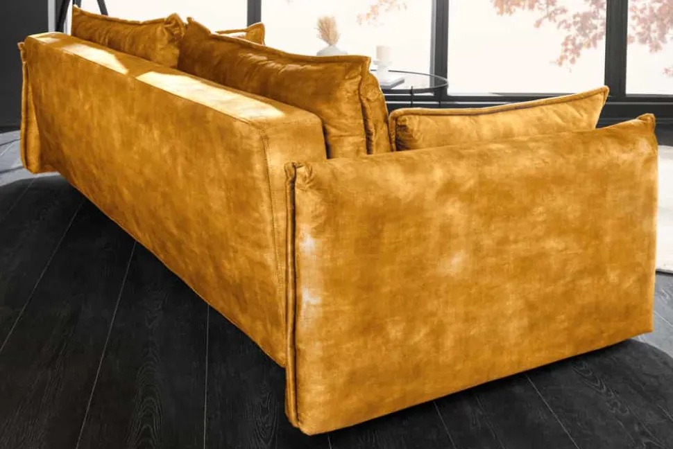 Design Schlafsofa APARTMENT 215cm senfgelb Samt 3-Sitzer Couch inkl. Bettkasten