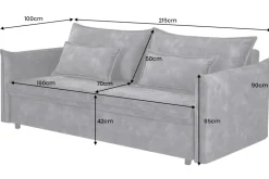 Design Schlafsofa APARTMENT 215cm senfgelb Samt 3-Sitzer Couch inkl. Bettkasten