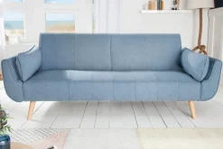 Design Schlafsofa DIVANI 220cm hellblau Strukturstoff Scandinavian 3-Sitzer mit Bettfunktion