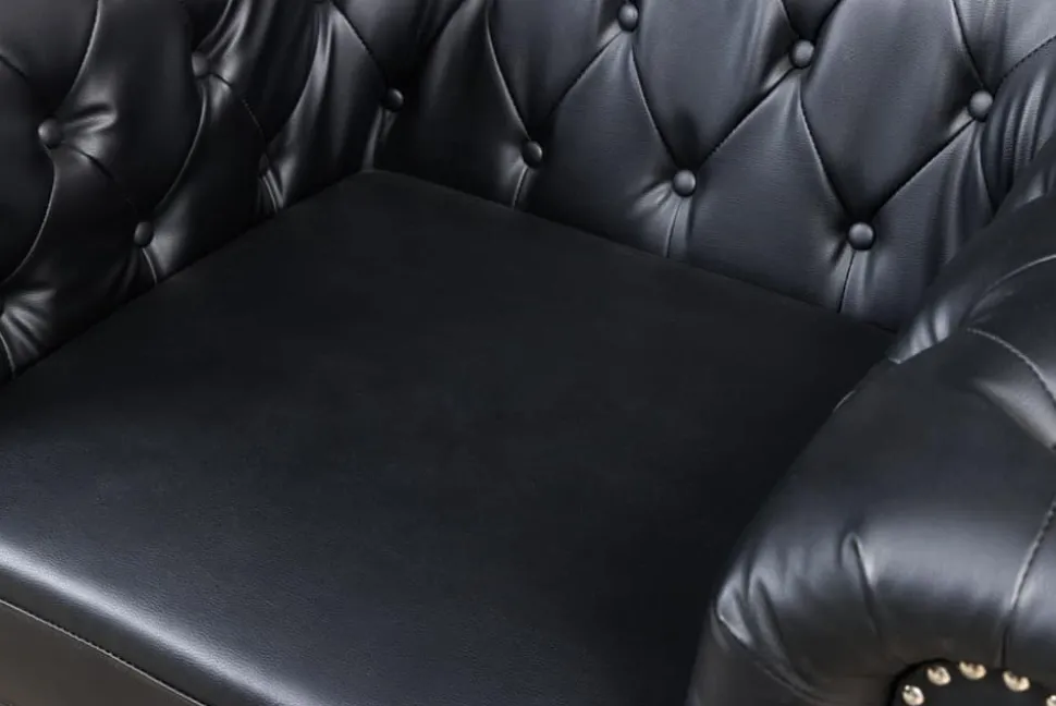 Design Sessel CHESTERFIELD 110cm matt schwarz Knopfheftung Federkern