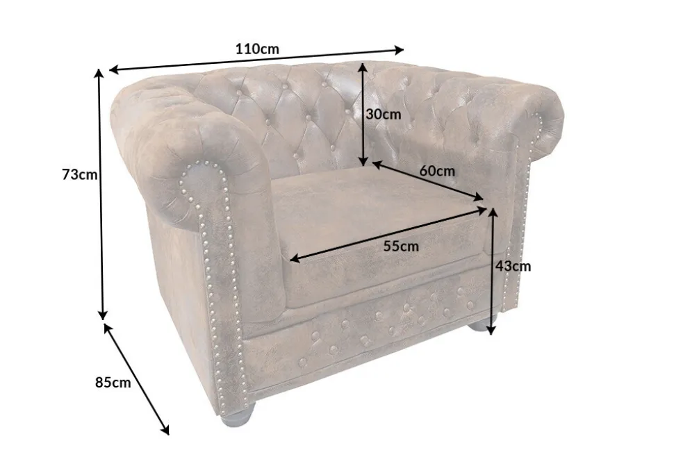 Design Sessel CHESTERFIELD 110cm matt schwarz Knopfheftung Federkern