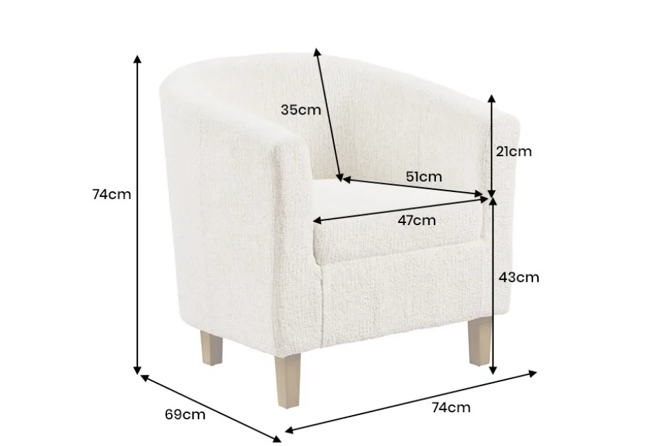 Design Sessel HEMINGWAY beige Bouclé Tweed Soft mit Armlehnen Cocktailsessel