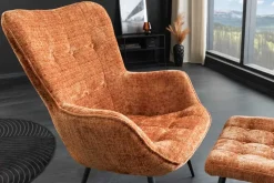 Design Sessel SCANDINAVIA rost braun Chenille Cremona schwarz Metall mit Armlehne