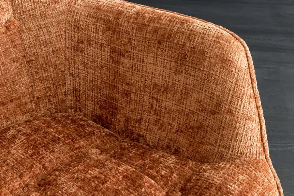 Design Sessel SCANDINAVIA rost braun Chenille Cremona schwarz Metall mit Armlehne