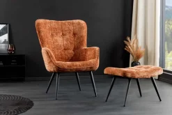 Design Sessel SCANDINAVIA rost braun Chenille Cremona schwarz Metall mit Armlehne