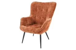 Design Sessel SCANDINAVIA rost braun Chenille Cremona schwarz Metall mit Armlehne