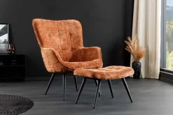 Design Sessel SCANDINAVIA rost braun Chenille Cremona schwarz Metall mit Armlehne