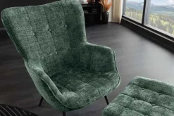 Design Sessel SCANDINAVIA grün Chenille Cremona schwarz Metall mit Armlehne