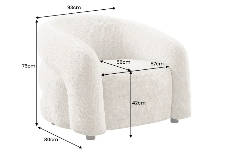 Design Sessel VOGUE 95cm beige Chenille mit Armlehnen und Nosagfederung