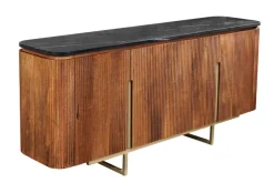Design Sideboard GATSBY 160cm braun gold Mangoholz Marmor Metallgestell