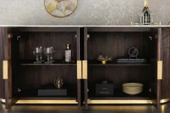 Design Sideboard GATSBY 170cm braun gold Mangoholz weiße Marmorplatte