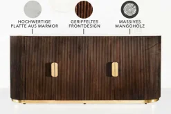 Design Sideboard GATSBY 170cm braun gold Mangoholz weiße Marmorplatte