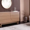 Design Sideboard SAVOY 150cm grau beige greige Keramik Travertin mit sechs Schubladen