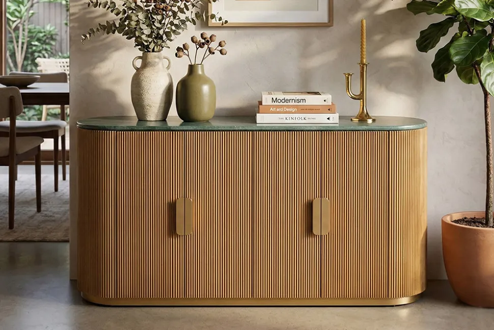 Design Sideboard VENEZIANO 170cm messing Mangoholz grün Marmor gold
