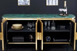 Design Sideboard VENEZIANO 160cm messing grün Marmorplatte Mangoholz Retro