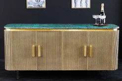 Design Sideboard VENEZIANO 160cm messing grün Marmorplatte Mangoholz Retro