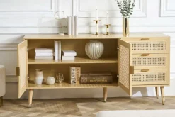 Design Sideboard VIENNA 155cm Wiener Geflecht Rattan Kommode mit Schubladen