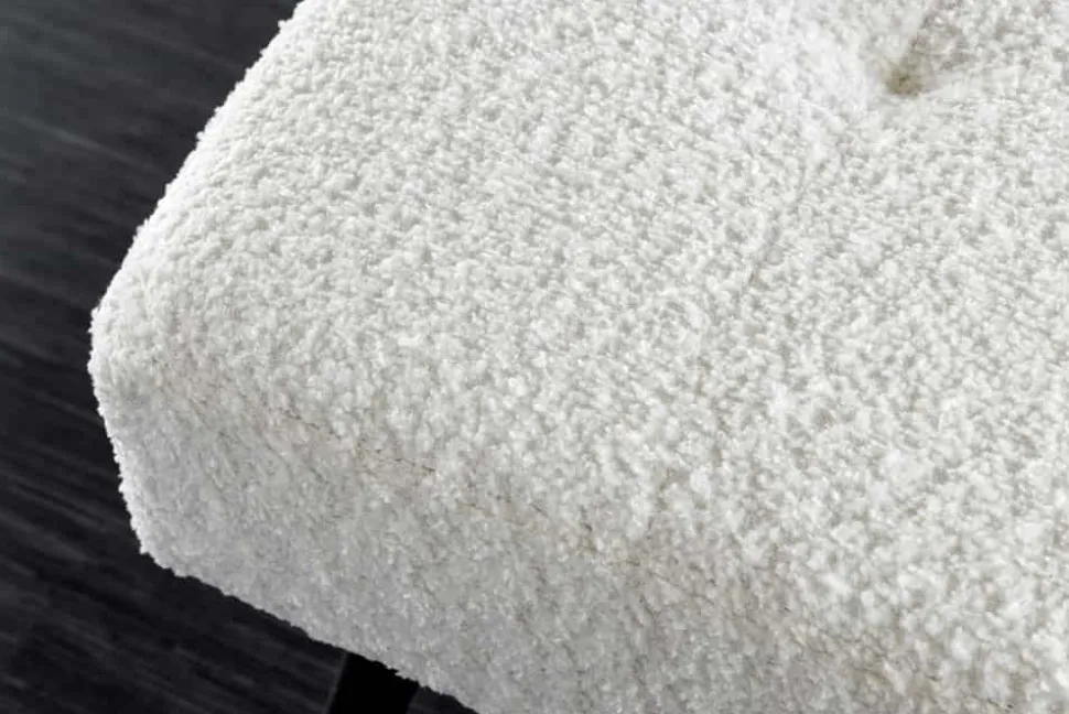 Design Sitzbank BOUTIQUE 100cm weiß Bouclé schwarze Metallbeine Polsterbank