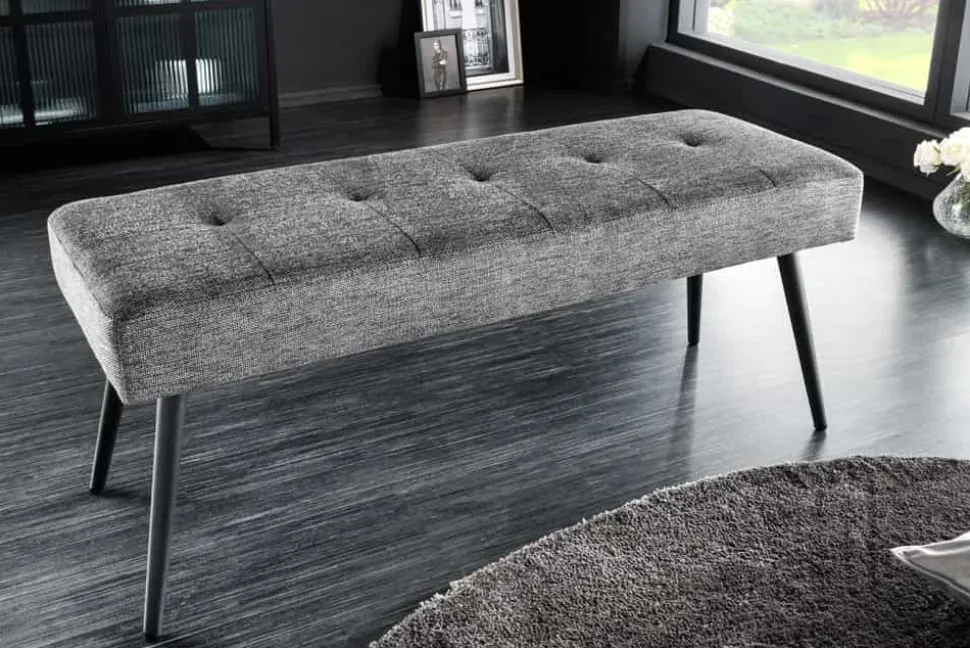 Design Sitzbank BOUTIQUE 100cm grau Strukturstoff schwarze Metallbeine
