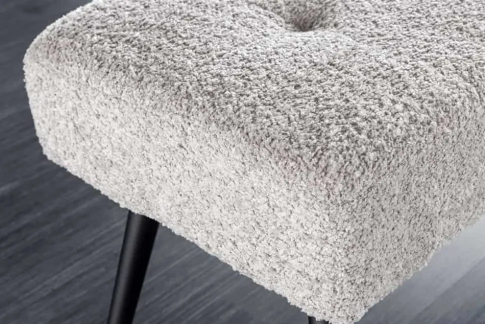 Design Sitzbank BOUTIQUE 100cm champagner greige Bouclé schwarze Metallbeine Polsterbank