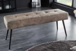 Design Sitzbank BOUTIQUE 100cm antik taupe Microfaser schwarze Metallbeine Polsterbank