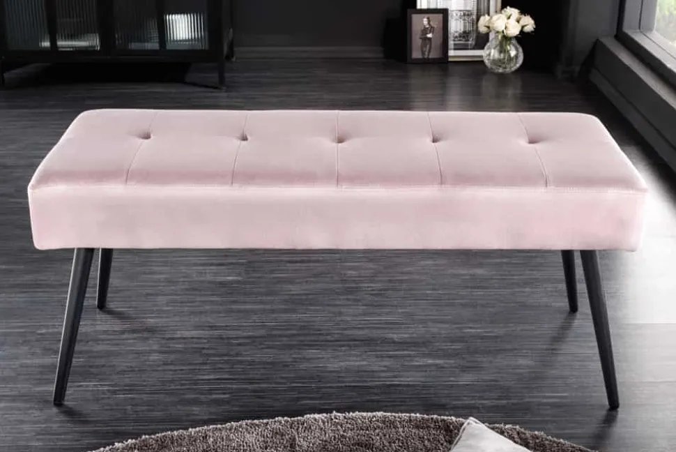Design Sitzbank BOUTIQUE 100cm rosa Samt schwarze Metallbeine