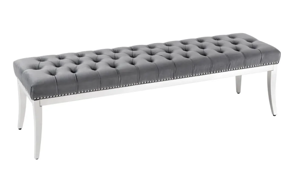 Design Sitzbank CASTLE DELUXE 165cm grau Samt silber Edelstahl gepolstert