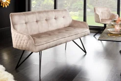 Design Sitzbank EUPHORIA 160cm champagner greige Samt Hairpin Legs Metallbeine Armlehnen