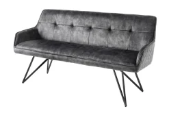 Design Sitzbank EUPHORIA 160cm dunkelgrau Samt Retrostil Ziersteppung Hairpin Legs Metallbeine Armlehnen