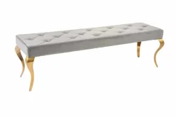 Design Sitzbank MODERN BAROCK 175cm grau Samt gold Edelstahl