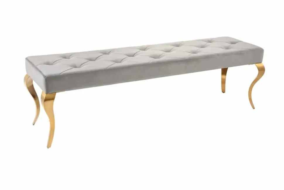 Design Sitzbank MODERN BAROCK 175cm grau Samt gold Edelstahl